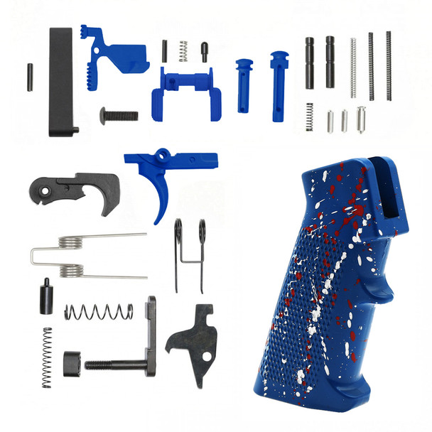 AR15 Custom Flame Blue Splatter Blue Lower Parts Kit