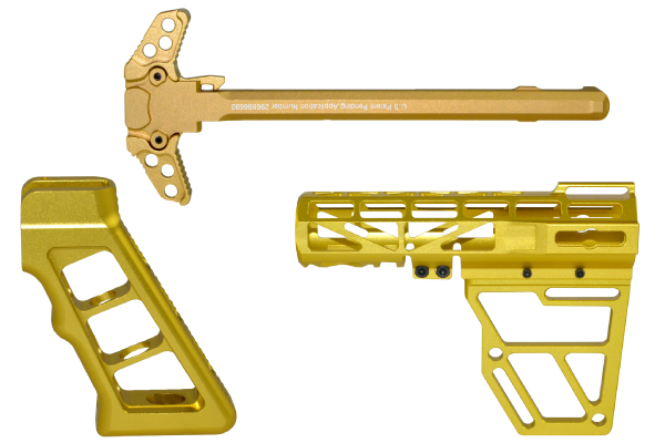 Skeletonized Pistol Arm Brace Black Anodized Aluminum Bundle Kit with grip and charging handle-A1Armory.com