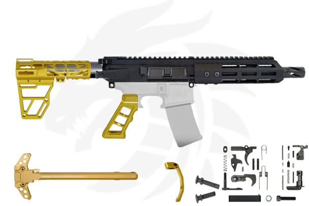 7.62x39 7.5 Pistol Length Complete gold skeletonized  Build Kit no lower