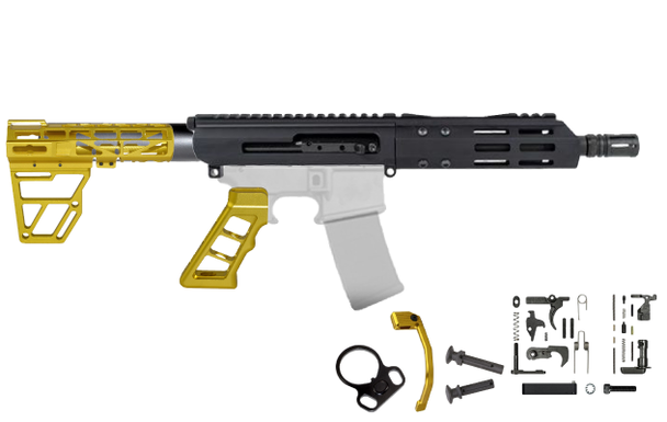 AR-15 7.62X39 7.5 Side Charging Complete Gold Skeletonized Build Kit