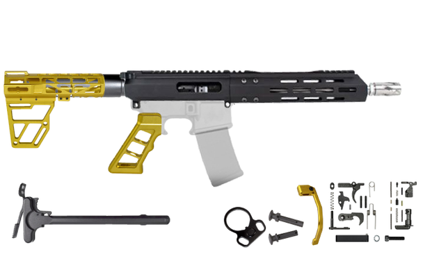 AR-15 .223 Wylde 10.5 Sporter Complete Gold Skeletonized Pistol Build Kit