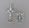 BLUE Miraculous Medal Rosary Crucifix & Centerpiece 2pc