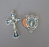 BLUE Miraculous Medal Rosary Crucifix & Centerpiece 2pc
