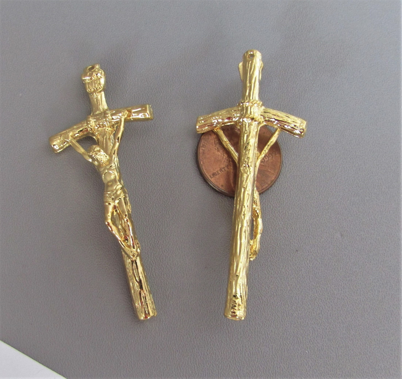 PAPAL Rosary Crucifix 2.25" Large GOLD