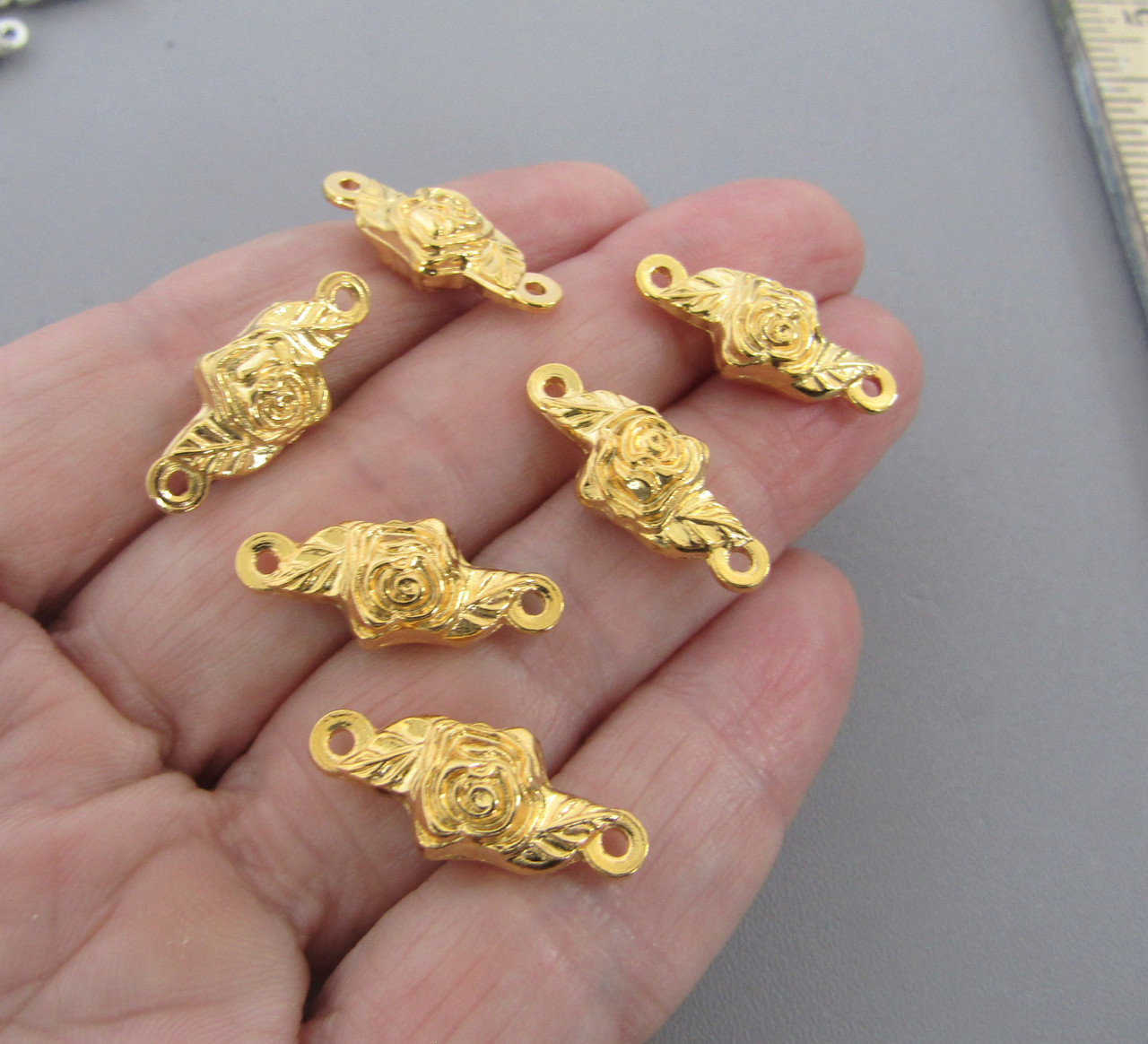 Rose OUR FATHER Beads ~ 12/pkg LARGE Gold