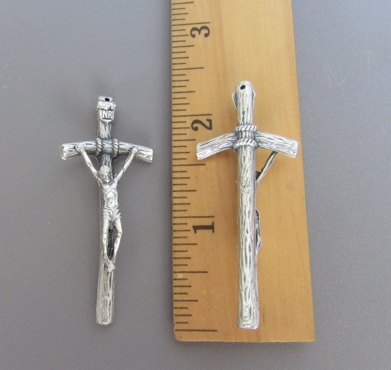 PAPAL Rosary Crucifix 2.25" Large SILVER