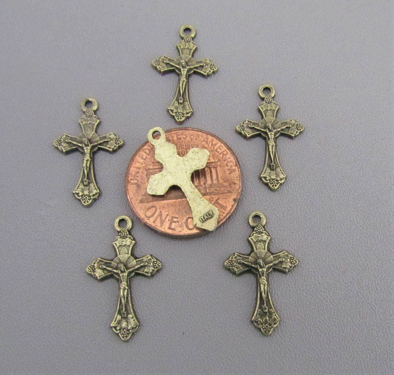 Tiny GRAPE Rosary Crucifix BRONZE - Lot 6 
