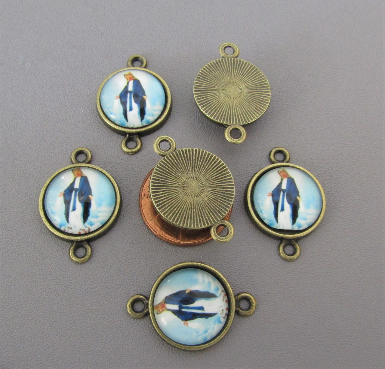 Rosary CENTER & CRUCIFIX & PATER Our Lady of Grace 8pc BRONZE