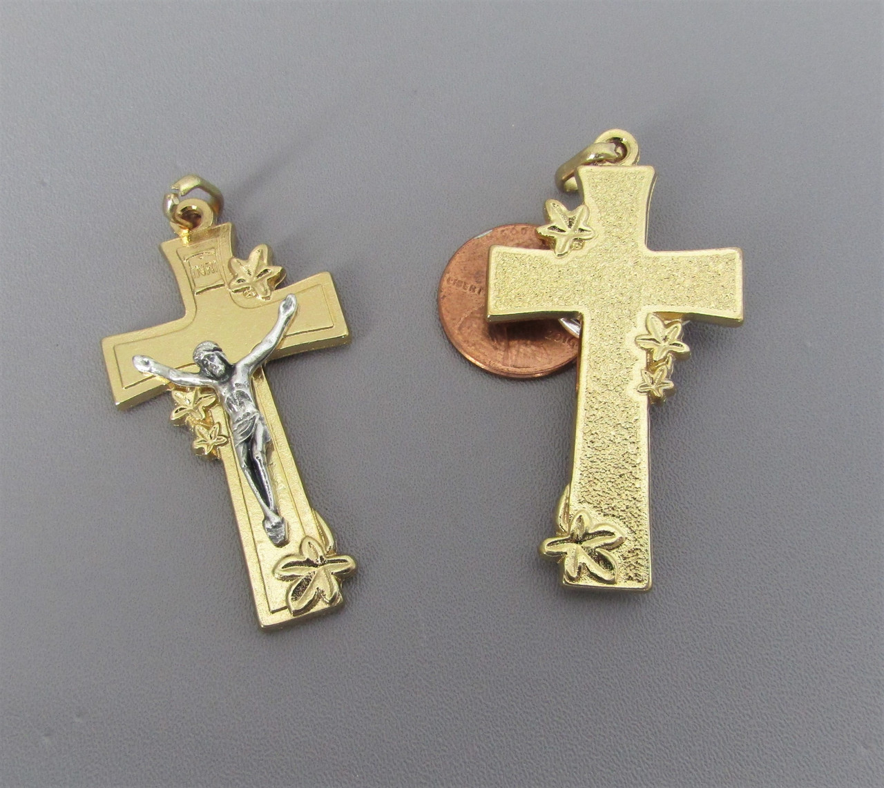 Lily Rosary Crucifix 2" Gold/Silver