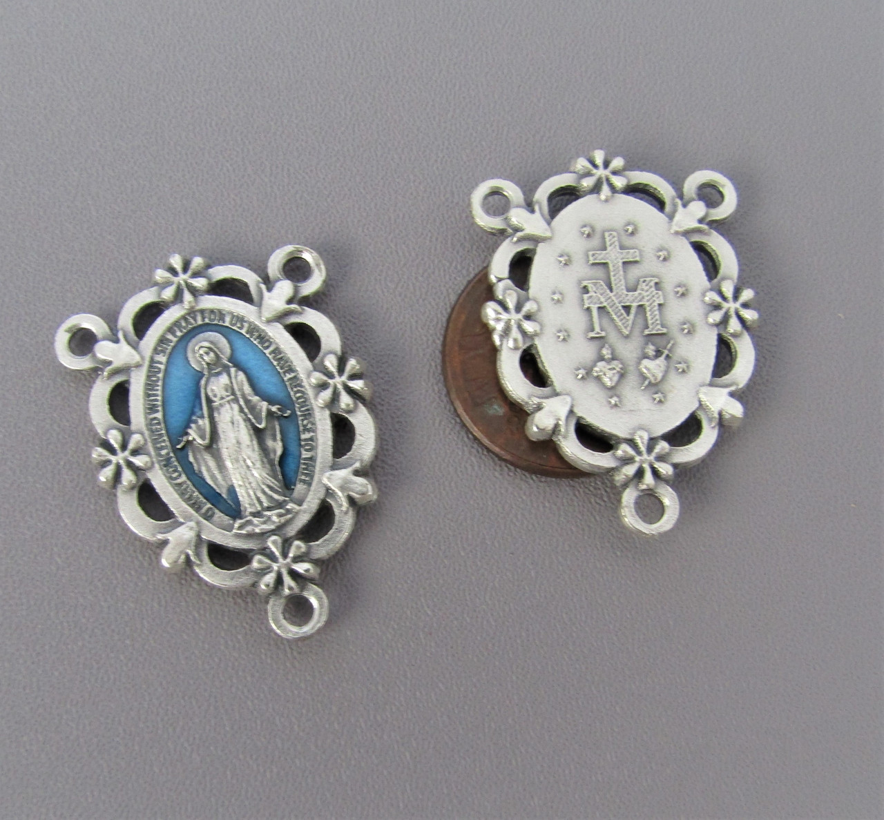 Miraculous Medal Scallop Rosary Center Blue*
