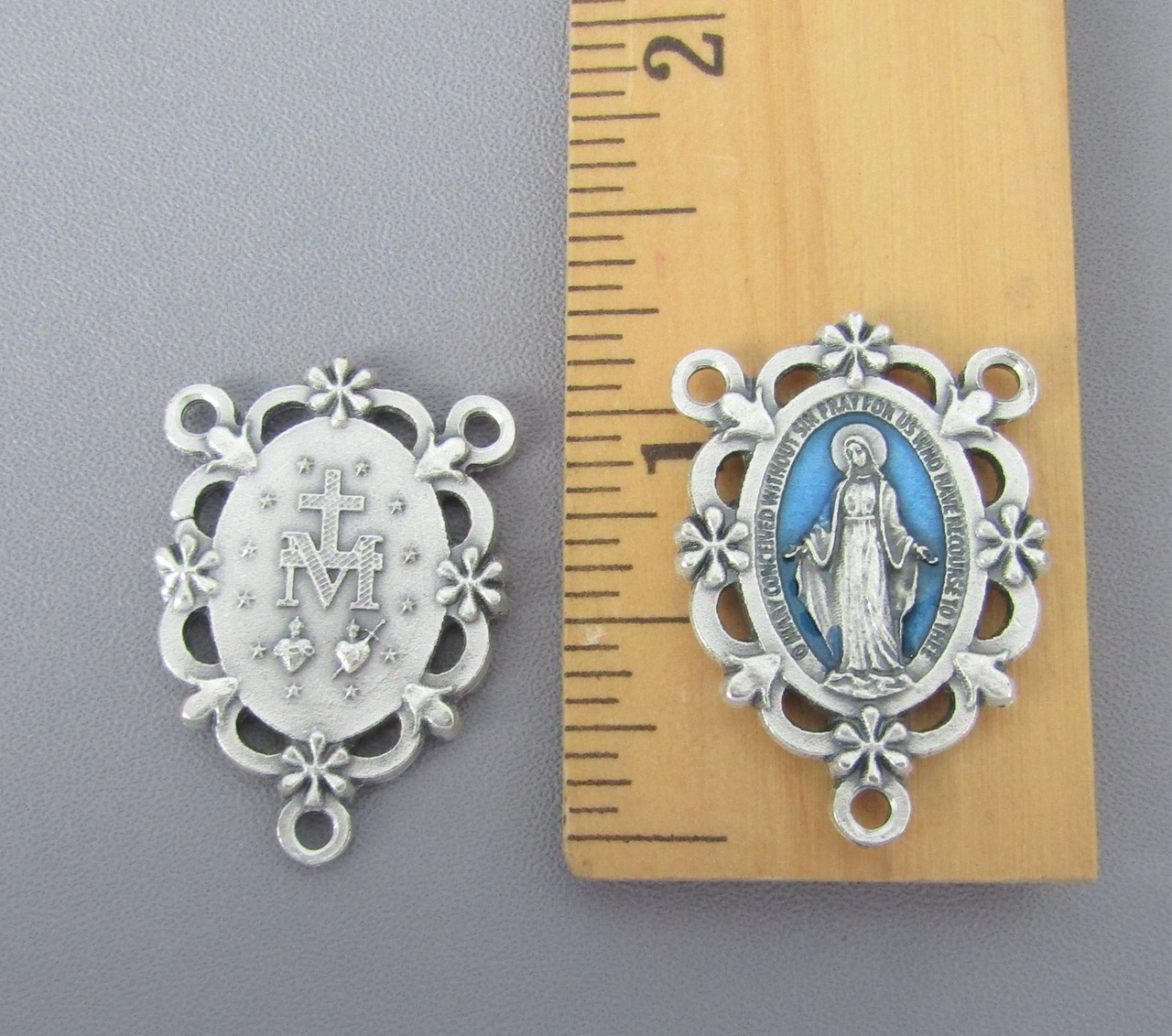 Miraculous Medal Scallop Rosary Center Blue*