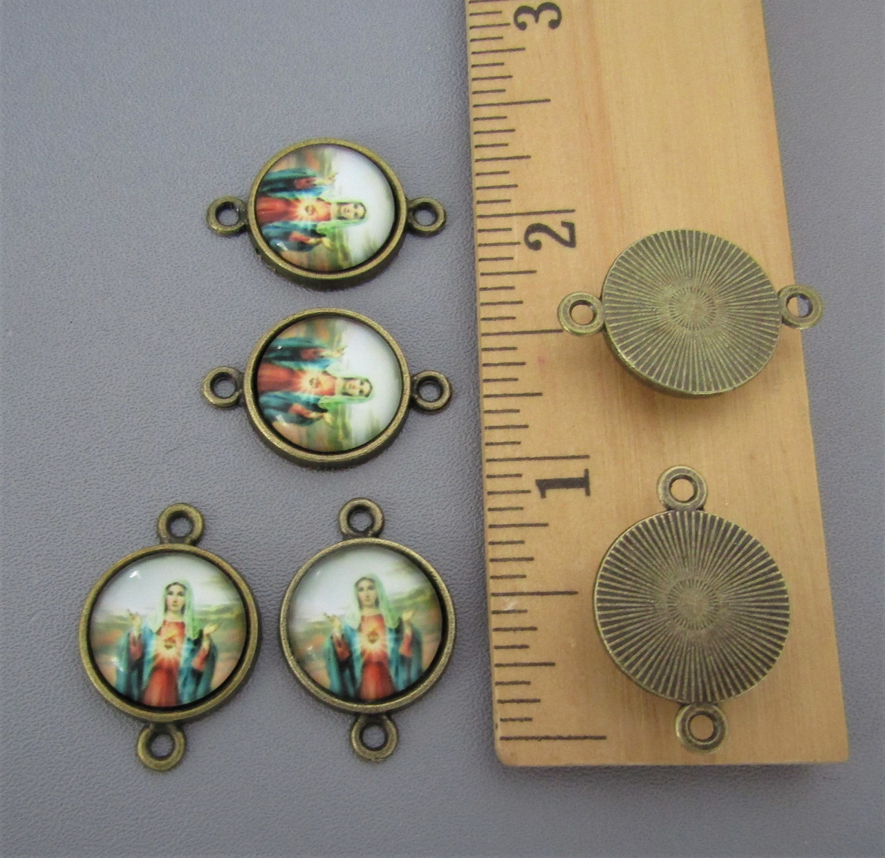 Rosary CENTER & CRUCIFIX & PATER Immaculate Heart Mary 8pc BRONZE
