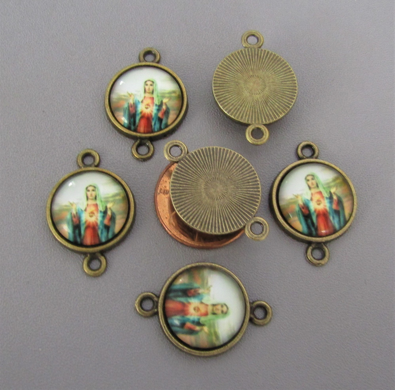 Rosary CENTER & CRUCIFIX & PATER Immaculate Heart Mary 8pc BRONZE