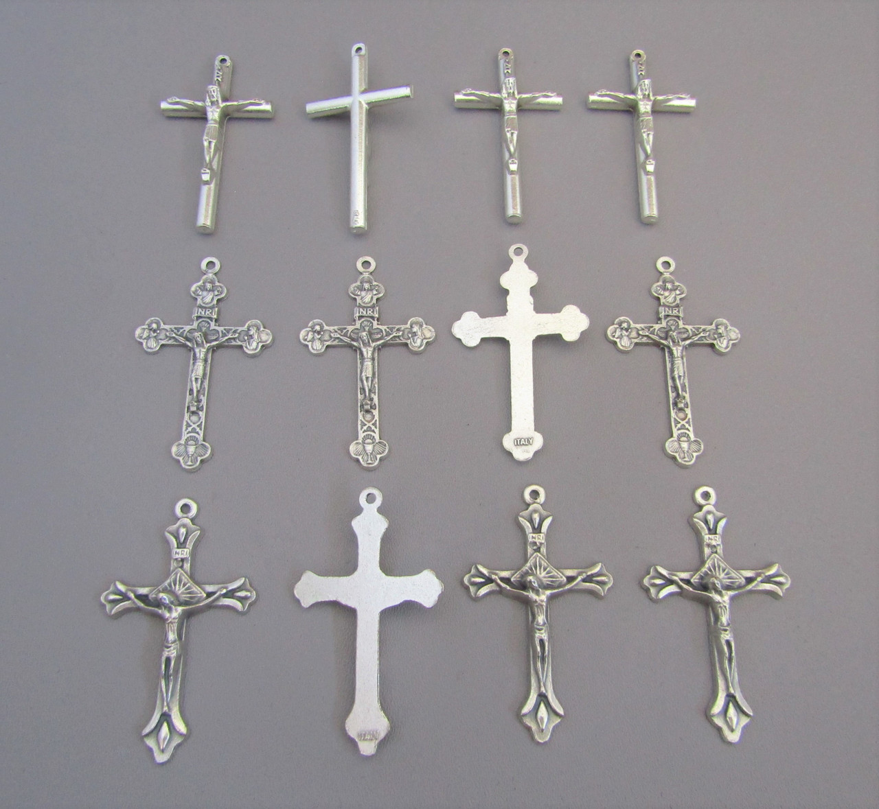 Set 12 SILVER Rosary Cross Crucifixes
