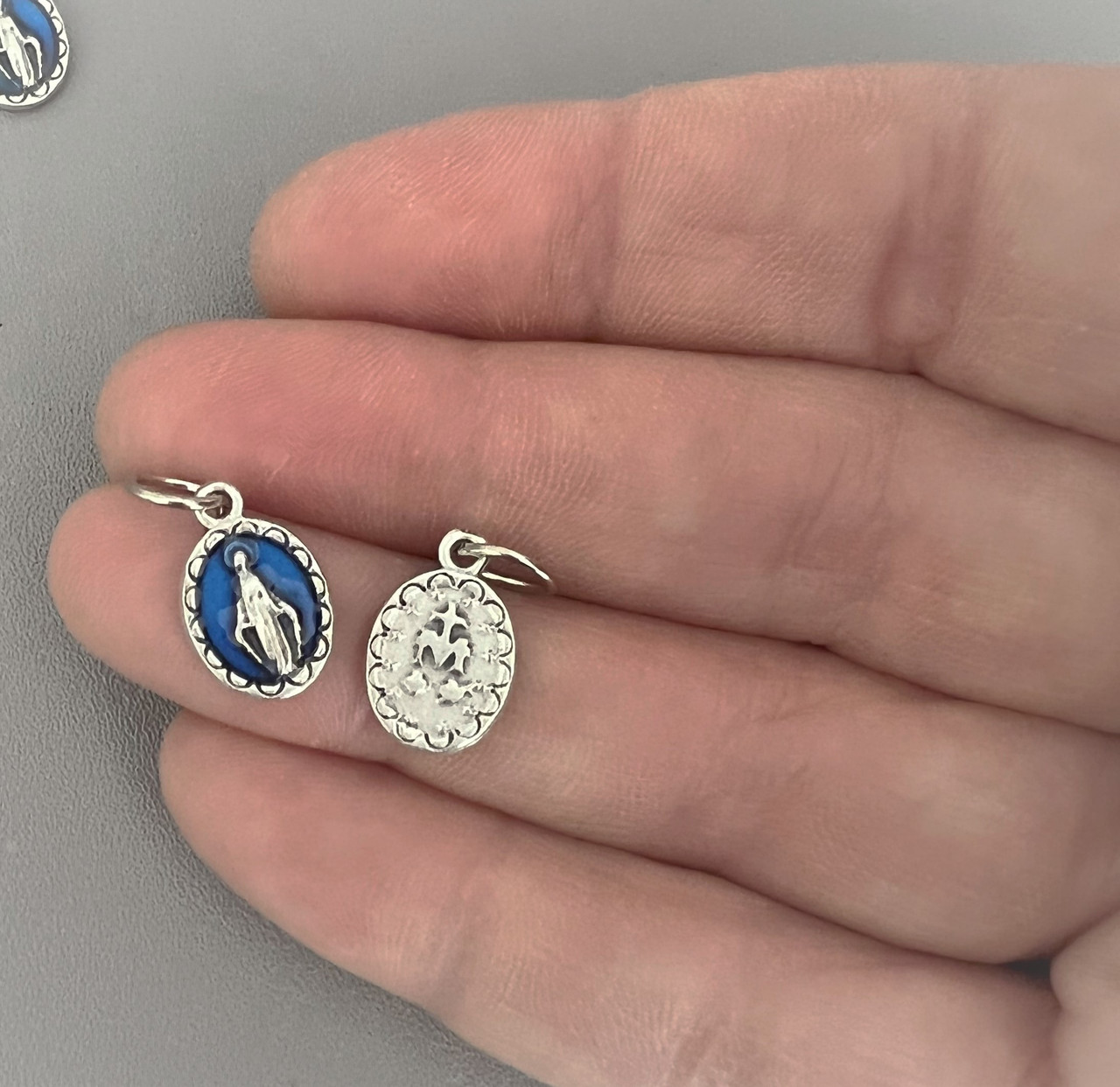Miraculous Medal Charm TINY BLUE- Lot 3