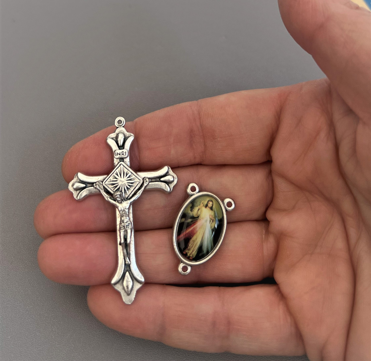  Rosary CENTER & CRUCIFIX & PATER Divine Mercy JESUS 8pc