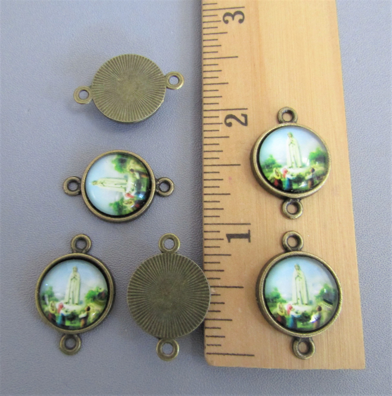  Rosary CENTER & CRUCIFIX & PATER Lady of FATIMA 8pc BRONZE