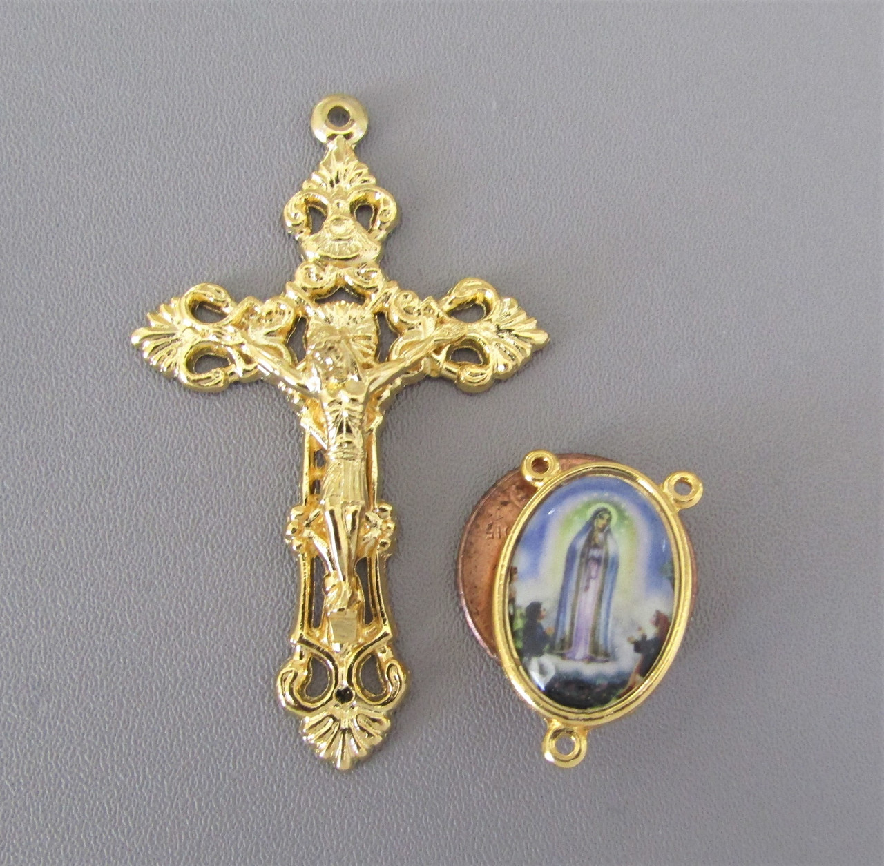 Rosary CENTER & CRUCIFIX & PATER Our Lady of FATIMA 8pc GOLD