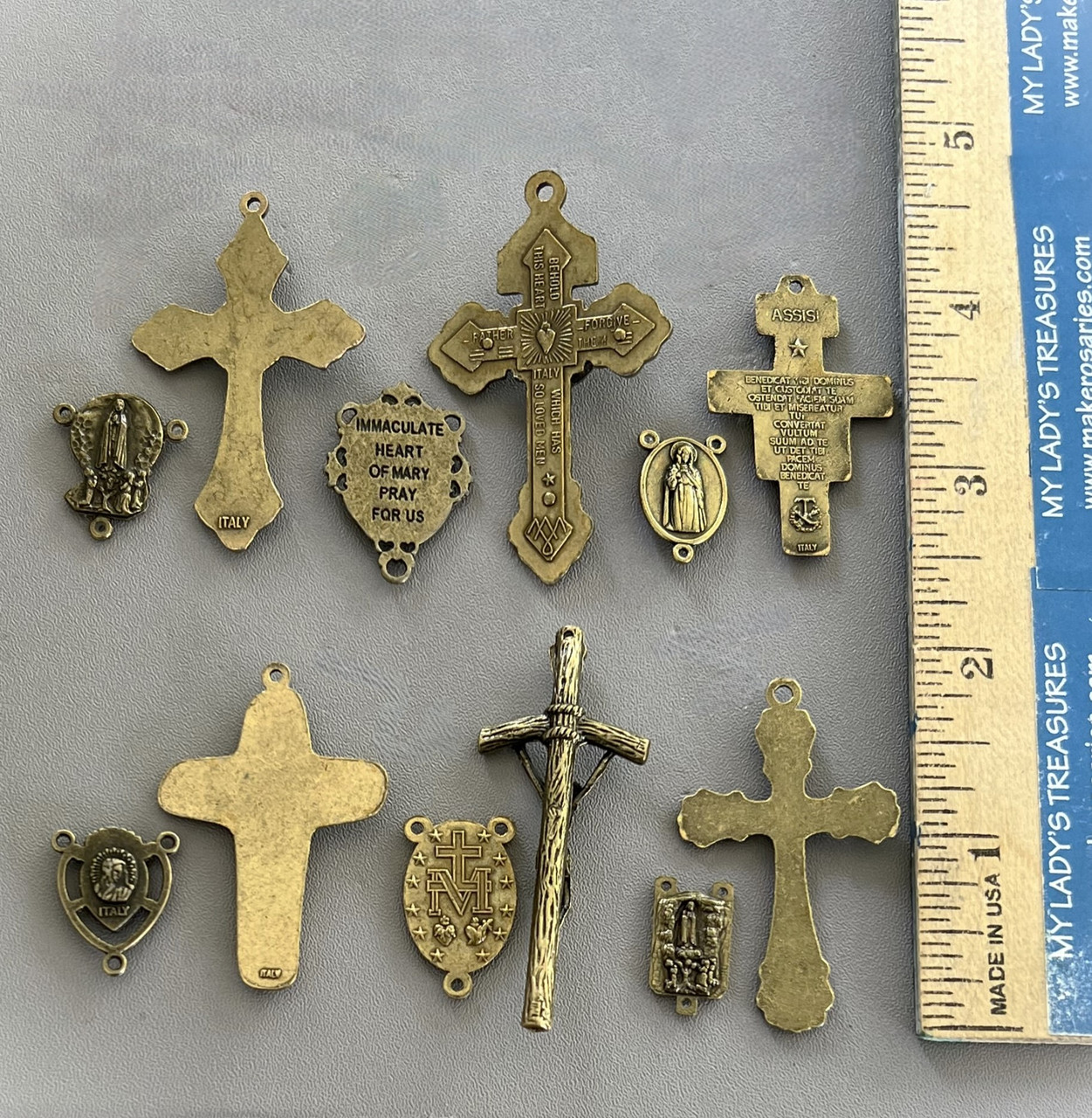 12pc Set - 6 Crucifixes & 6 Centers Bronze