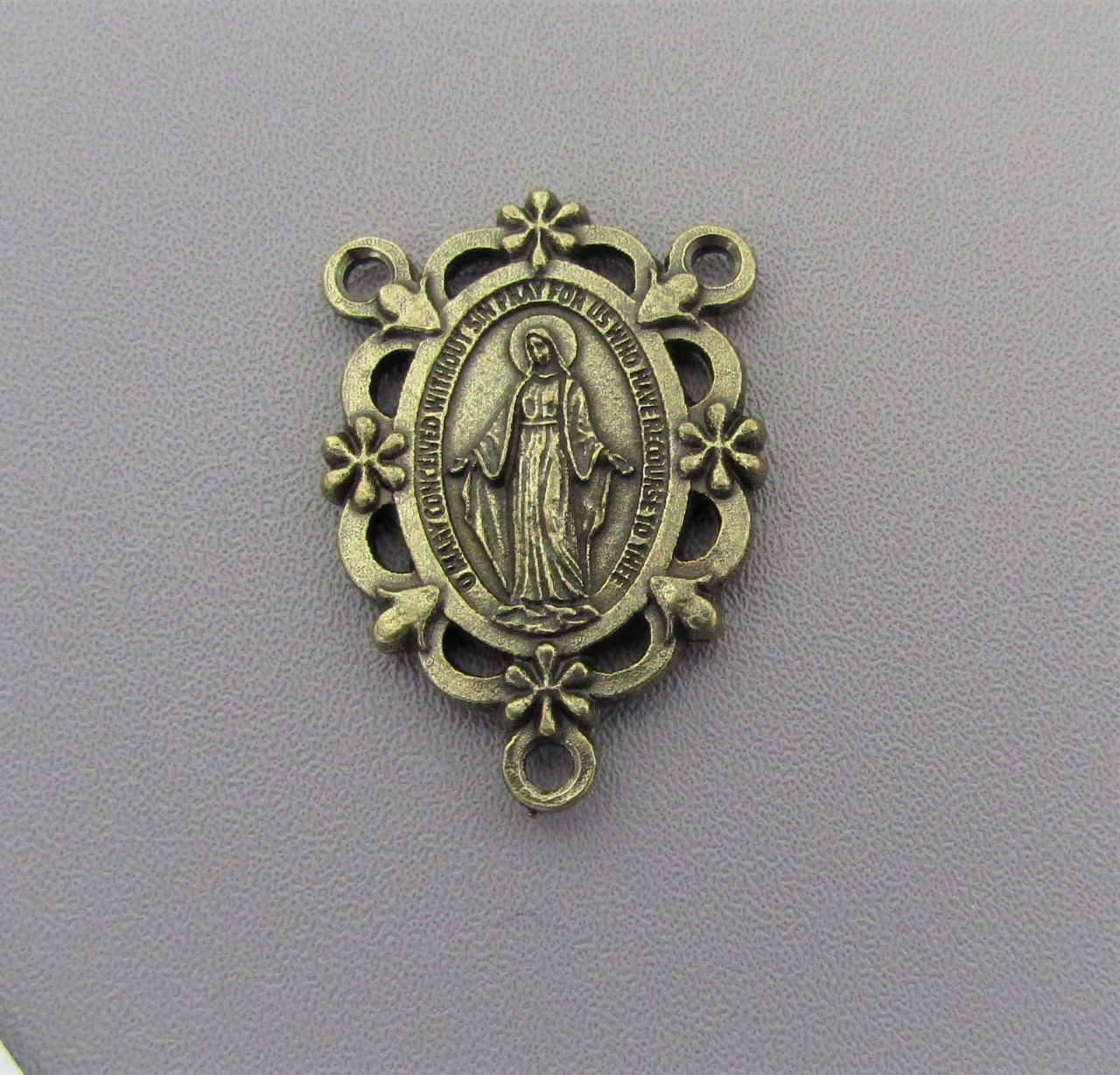 Miraculous Medal Scallop Rosary Center BRONZE