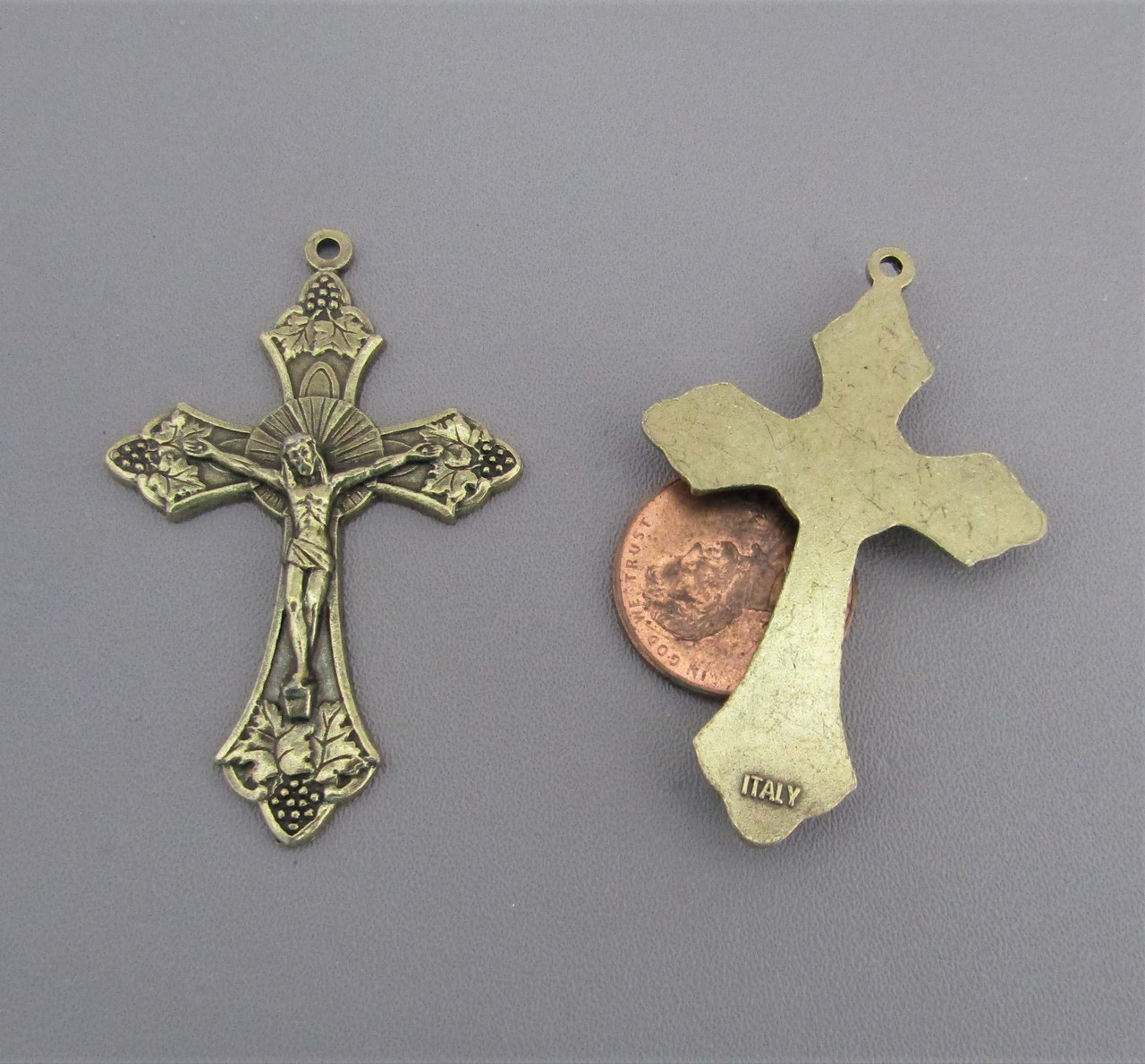 GRAPE Rosary Crucifix 2" LARGE Bronze