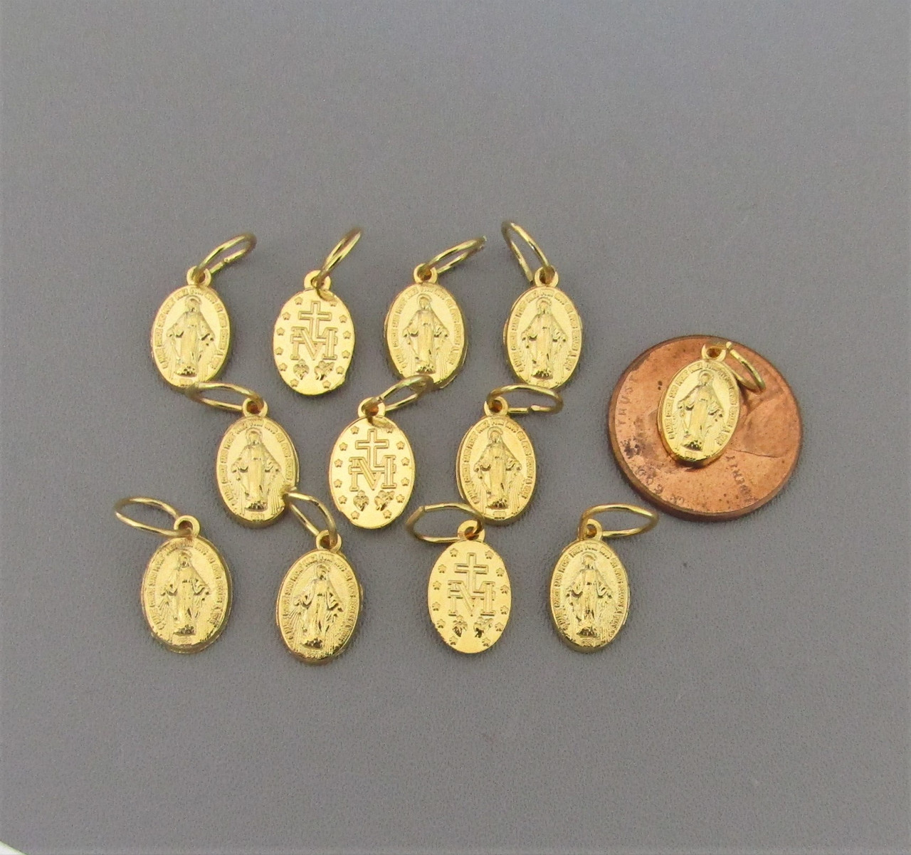 Miraculous Medal Charm TINY Gold ~Lot 12