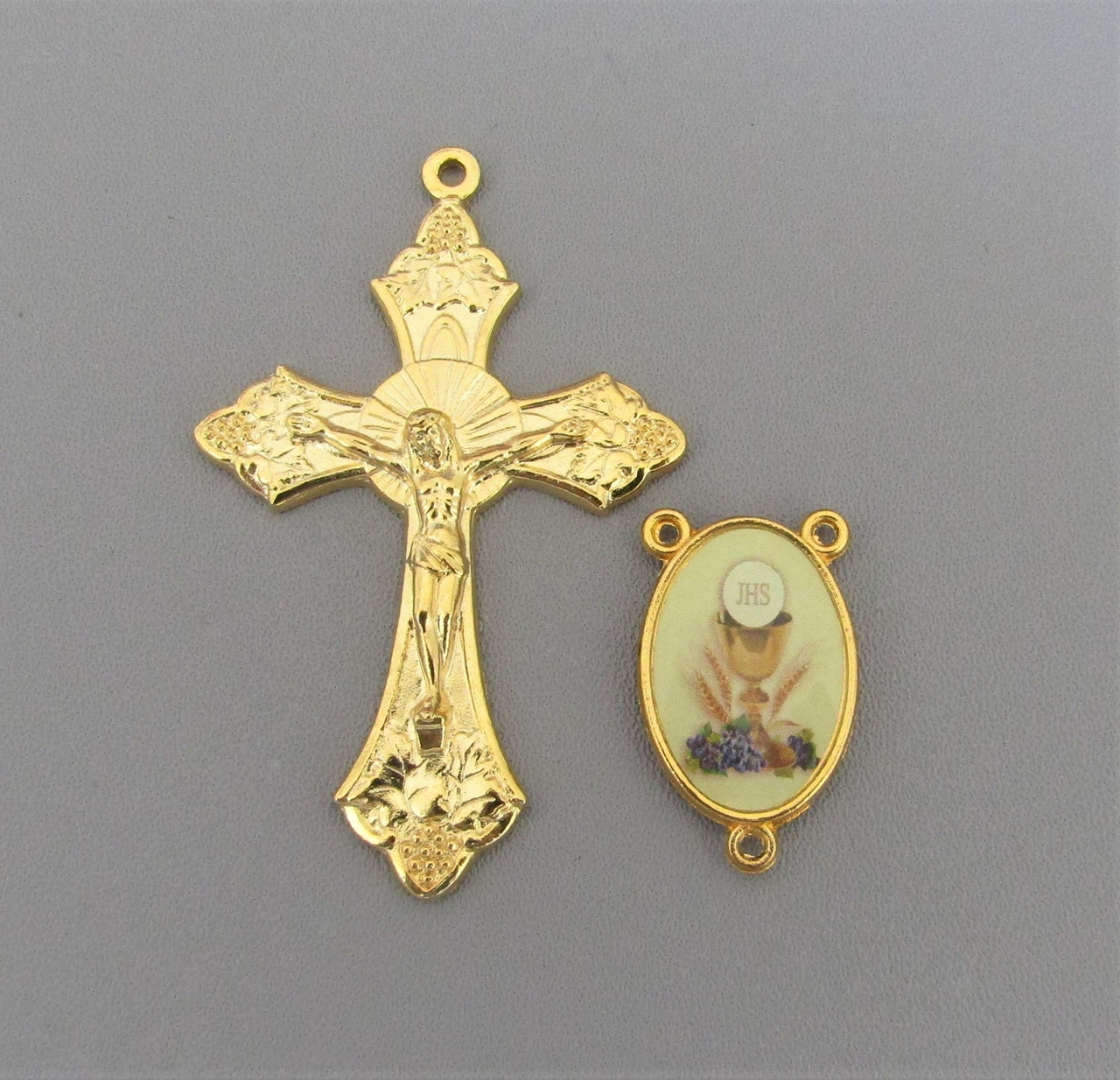Rosary CENTER & CRUCIFIX Set First 1st Communion GOLD Color