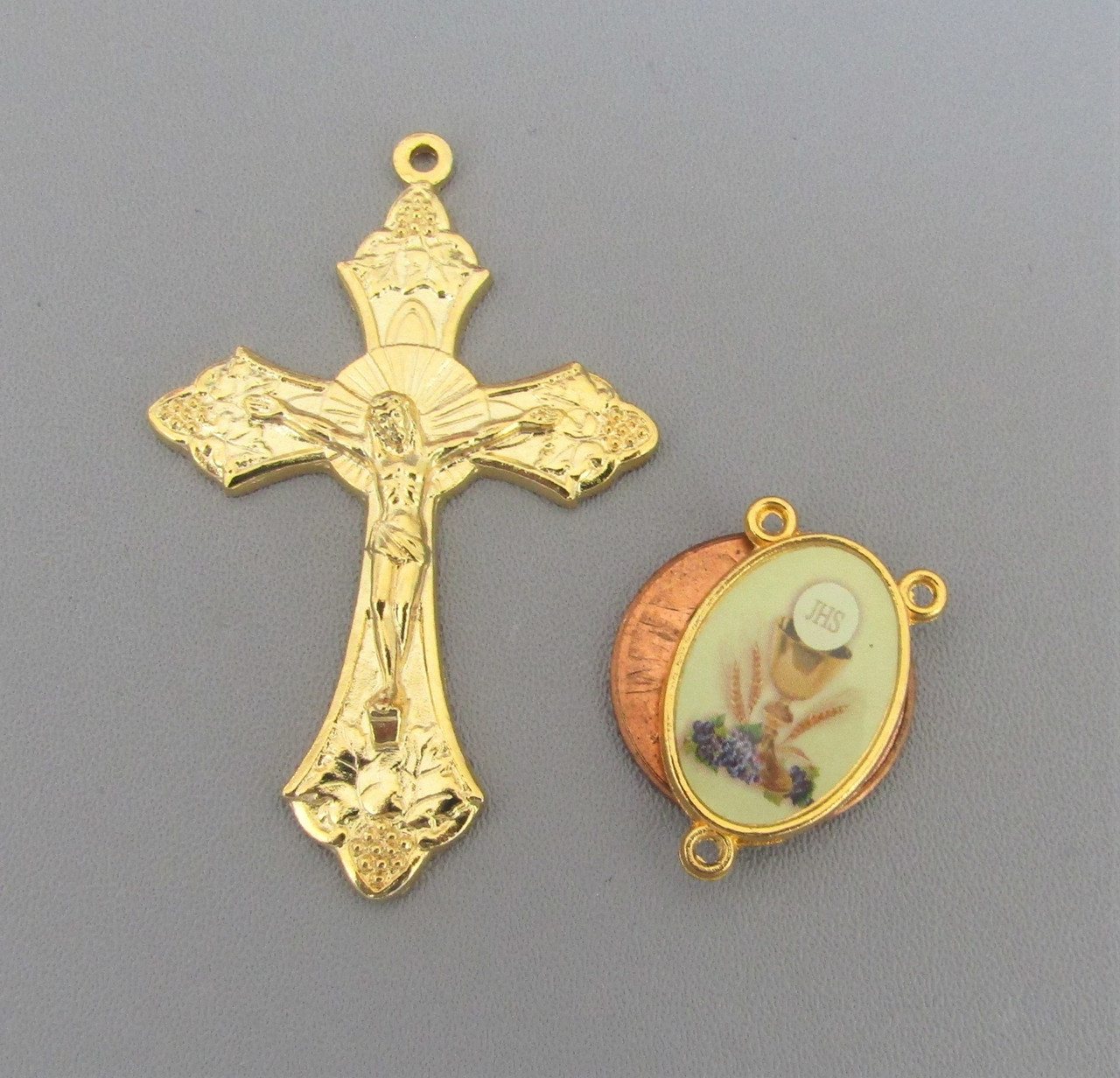 Rosary CENTER & CRUCIFIX Set First 1st Communion GOLD Color