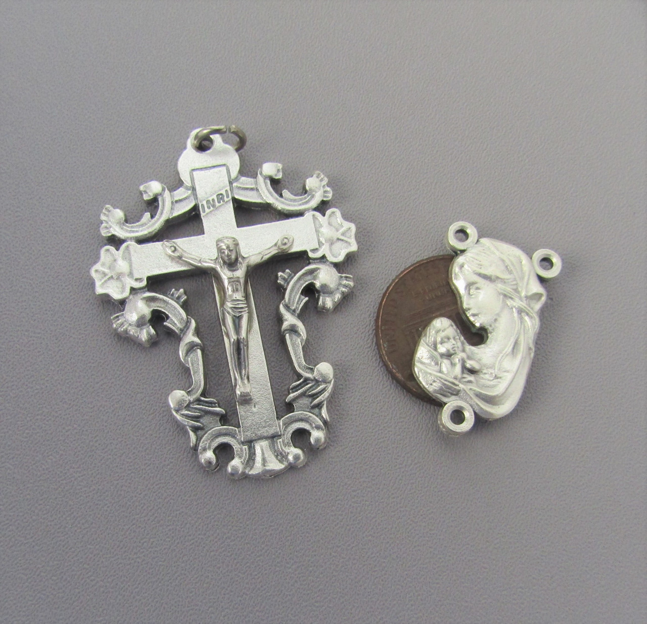 Madonna & Child SCROLL Crucifix & Centerpiece 2pc set