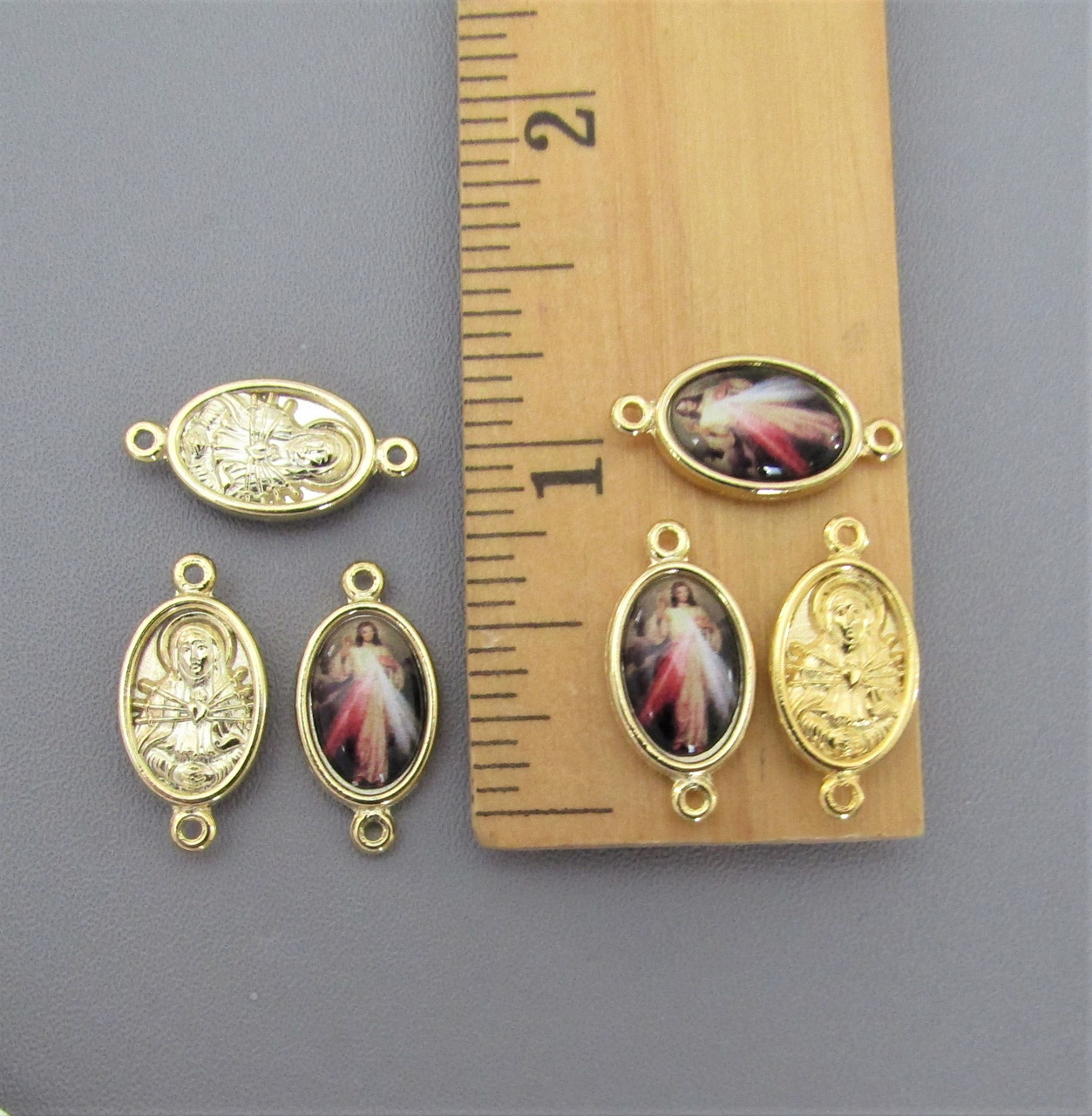 Rosary CENTER & CRUCIFIX & PATER Divine Mercy Jesus GOLD 8pc