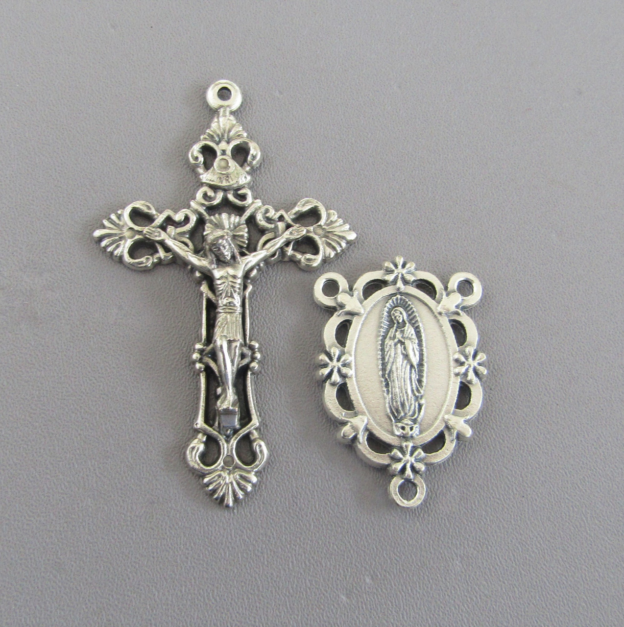 Scallop Lady Guadalupe Rosary Crucifix & Centerpiece 2pc