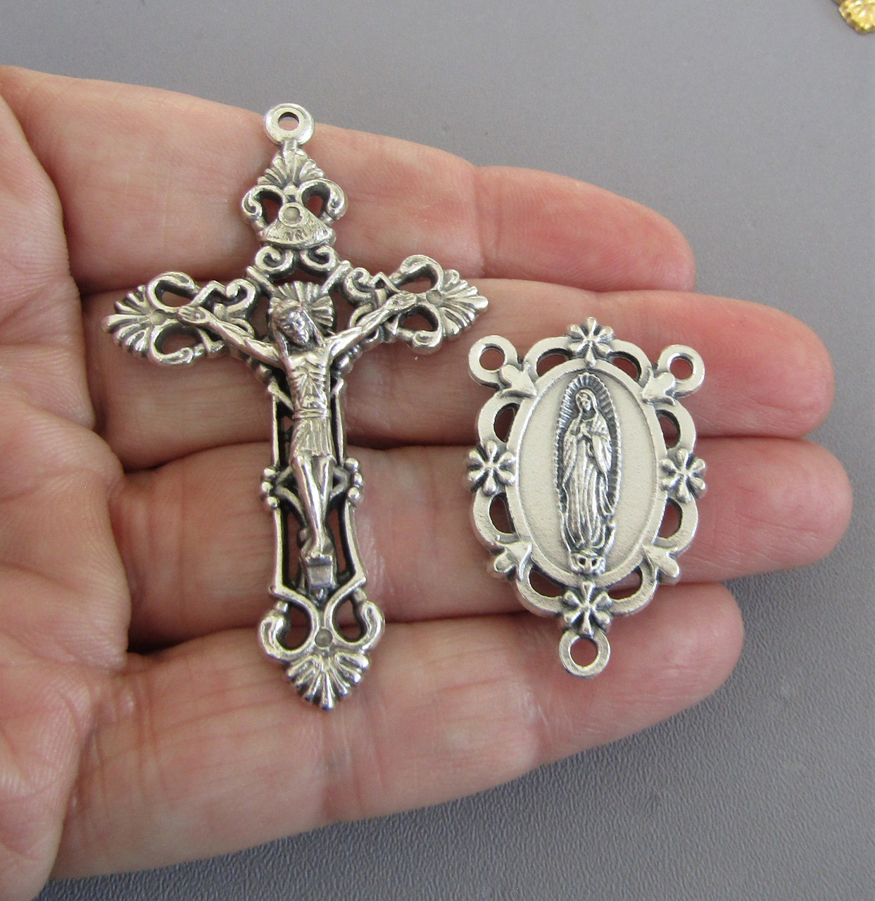 Scallop Lady Guadalupe Rosary Crucifix & Centerpiece 2pc