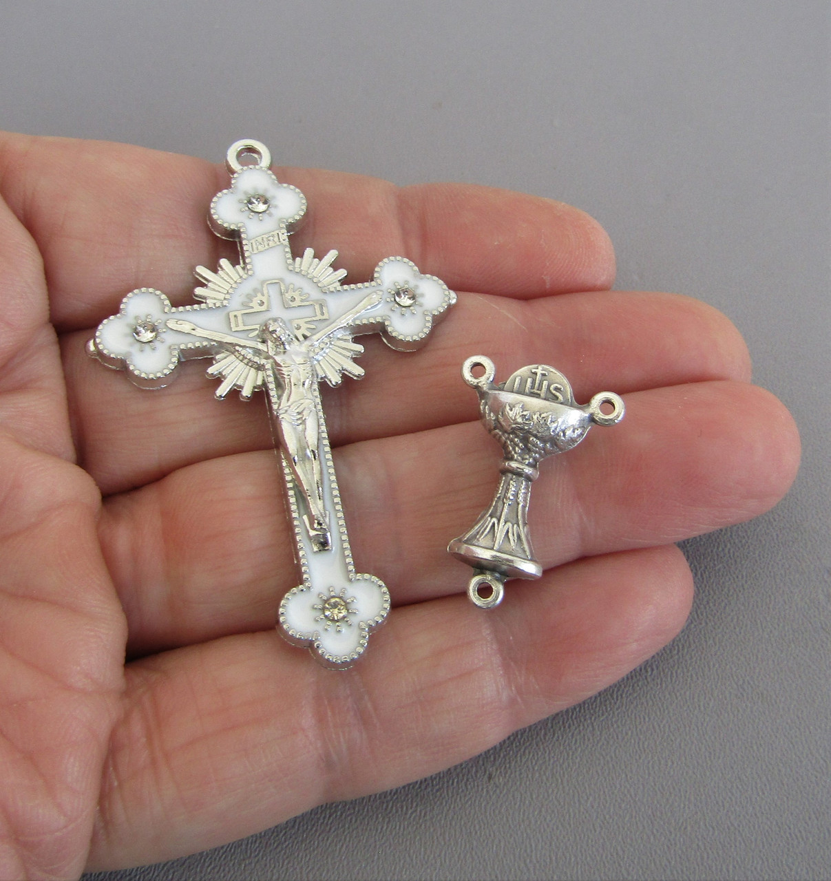 Rosary CENTER & CRUCIFIX First 1st Communion RHINESTONE