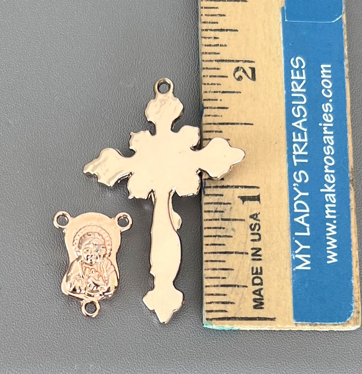 Rosary CENTER & CRUCIFIX Set ~ ROSE GOLD