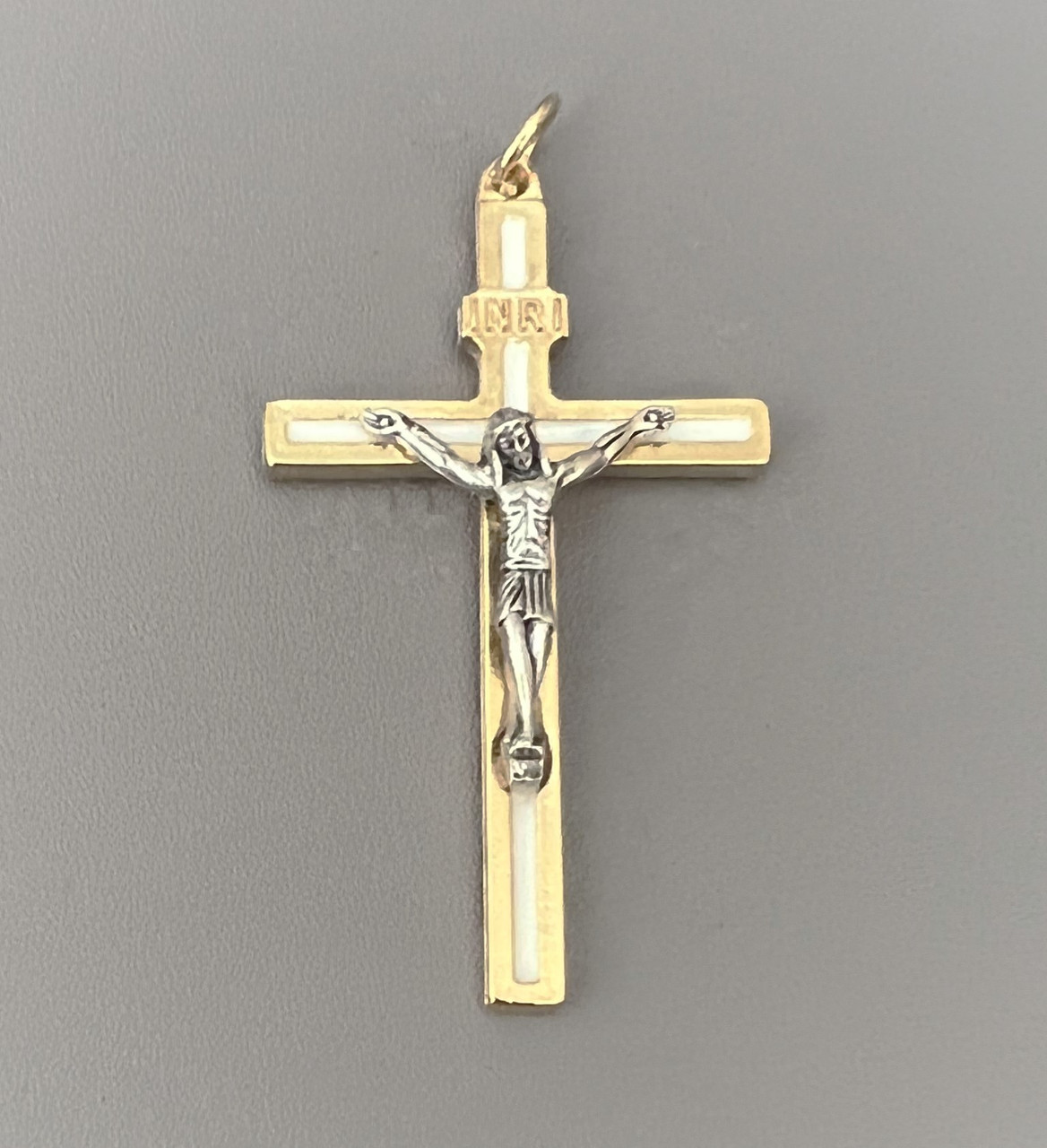 White & Gold Rosary Crucifix 2.25"