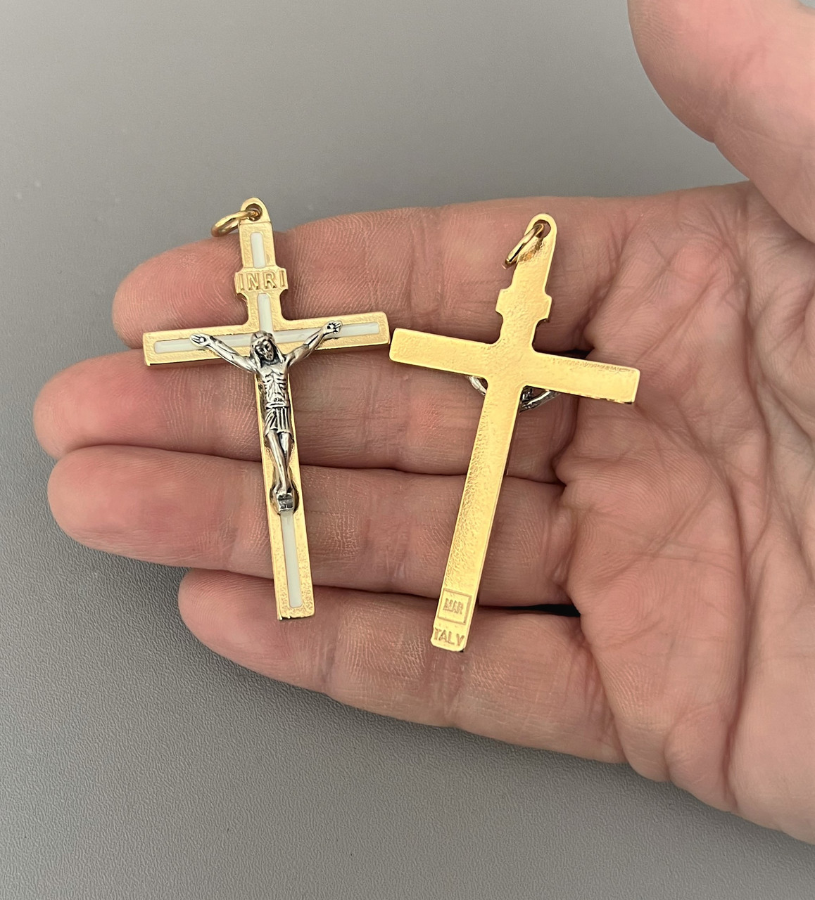 White & Gold Rosary Crucifix 2.25"