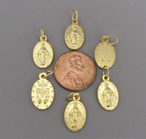 Miraculous Medal Charm SMALL Gold ~ Lot 6