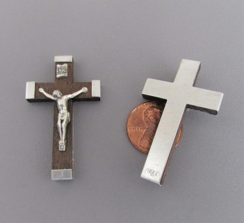 Brown Wood Rosary Crucifix 1.75" MEDIUM