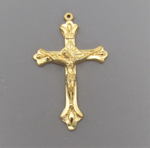 Starburst TEARDROP Rosary Crucifix 2" Large GOLD