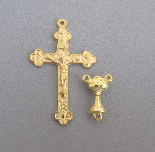 Rosary CENTER & CRUCIFIX Set First 1st Communion GOLD
