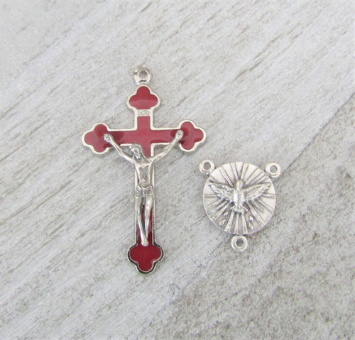 Rosary CENTER & CRUCIFIX Confirmation Holy Spirit RED