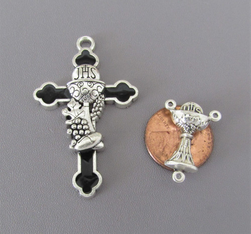 Rosary CENTER & CRUCIFIX First Communion BLACK 