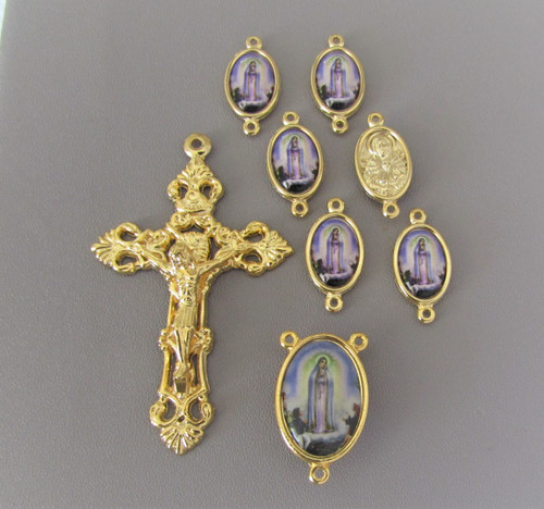 Rosary CENTER & CRUCIFIX & PATER Our Lady of FATIMA 8pc GOLD