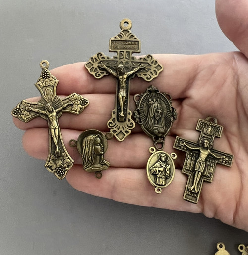 12pc Set - 6 Crucifixes & 6 Centers Bronze