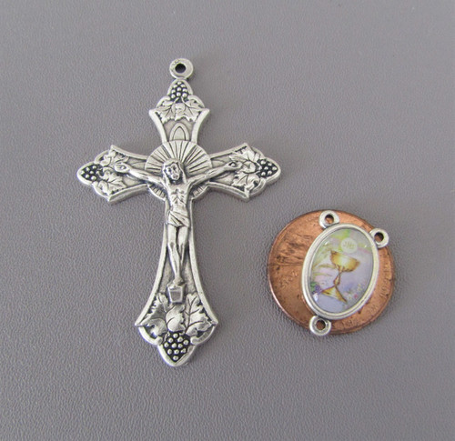 Rosary CENTER & CRUCIFIX & PATER First 1st Communion Chalice 8pc