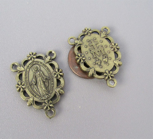 Miraculous Medal Scallop Rosary Center BRONZE
