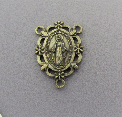 Miraculous Medal Scallop Rosary Center BRONZE