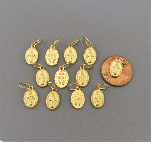 Miraculous Medal Charm TINY Gold ~Lot 12