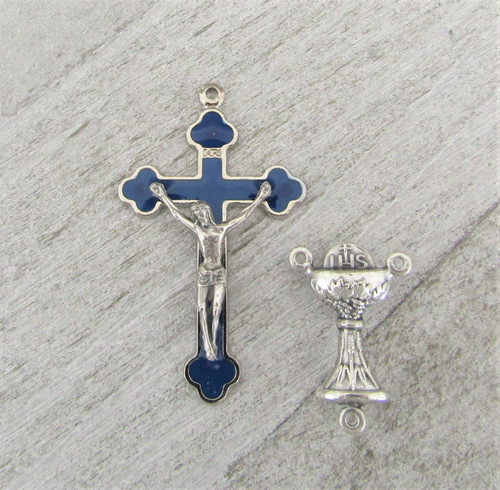 Rosary CENTER & CRUCIFIX First 1st Communion BLUE