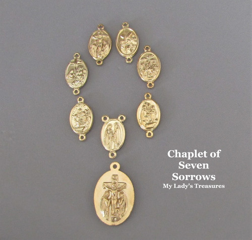 7 Sorrows Dolors Chaplet Set ~ 8 pc GOLD
